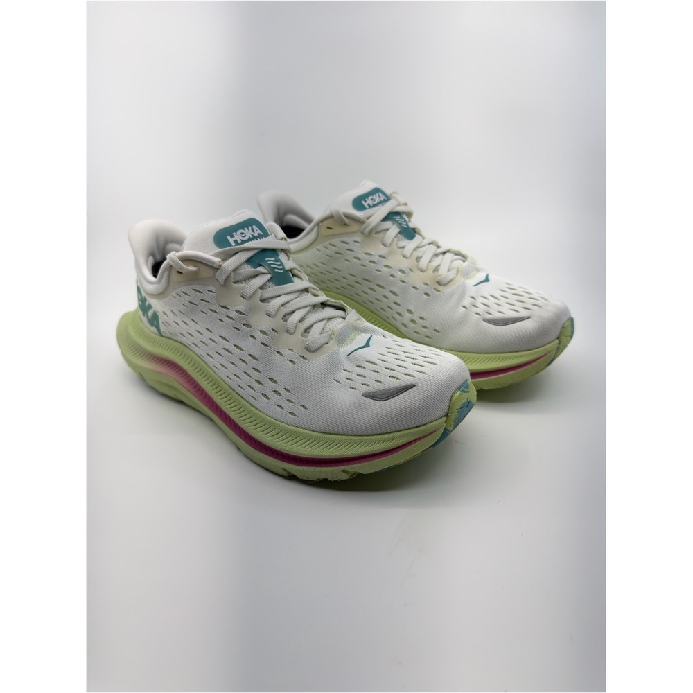 Hoka Womens 8 White Kawana Running Shoes Sneakers Teal Pink Lime Green